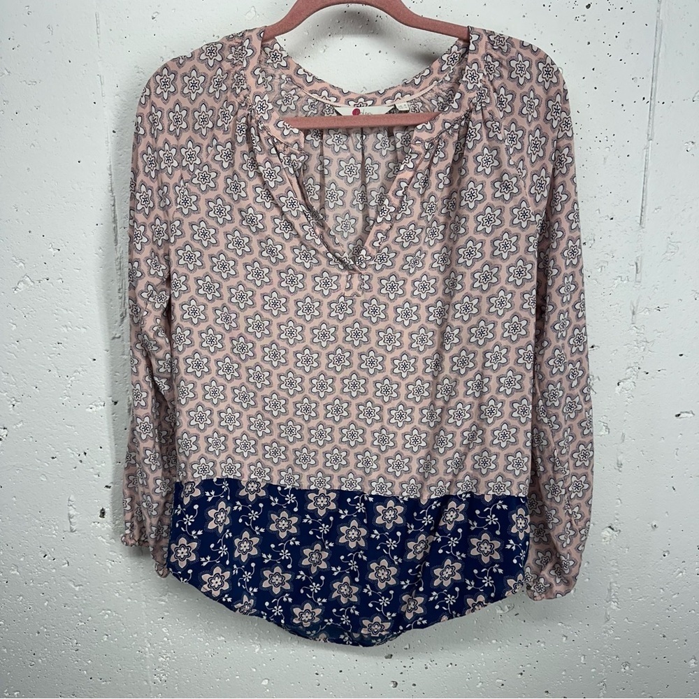 Boden Women's Size 4 Pink & Blue Floral Peasant Blouse Top